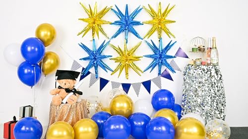 Blue Gold Star Balloons, 6PCS 22 Inch Foil Explosion Star Balloons - color: Dark Blue Gold