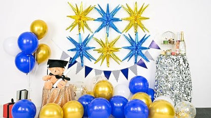 Blue Gold Star Balloons, 6PCS 22 Inch Foil Explosion Star Balloons - color: Dark Blue Gold