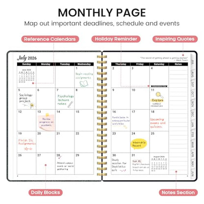 Planner 2026-2027, Academic Monthly and Weekly Calendar Planner for Women, July 2026 - June 2027, Hardcover Pretty Agenda Planner Book with Tabs, Spiral Daily Organizer for School Office Home Supplies, 6.3" x 8.5" - Garden of Whimsy - color: C-Garden of W