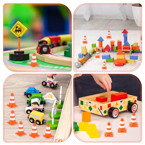 Mini Traffic Signs 50pcs Miniature Traffic Cones Barricades Signs Traffic Scene Roadblock Cones Road Sign Models Early Educational Cognitive Safety Cones for Street Signs Training Party Sports