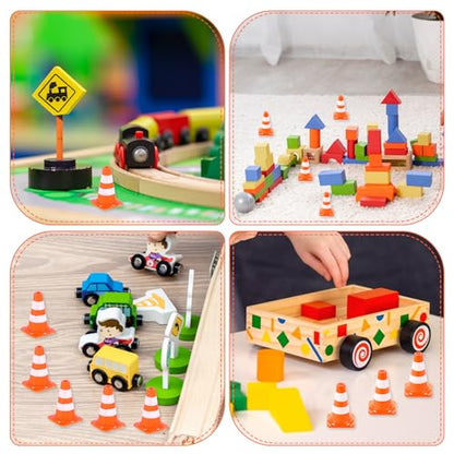 Mini Traffic Signs 50pcs Miniature Traffic Cones Barricades Signs Traffic Scene Roadblock Cones Road Sign Models Early Educational Cognitive Safety Cones for Street Signs Training Party Sports