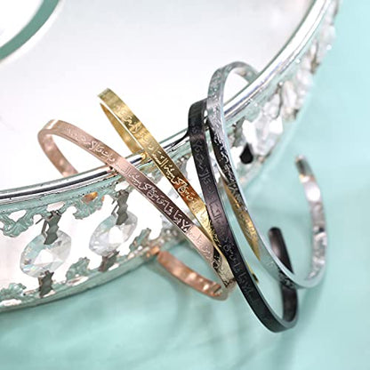 Qitian Islamic Jewelry Gifts for Women Allah Gold Bangles Bracelets Ayatul Kursi Arabic Cuff Bracelet for Women Men Islam Eid Ramadan New Year Gifts - color: K-Black-Thin