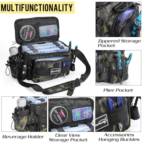 Sougayilang Fishing Tackle Bags - Fishing Tackle Storage Bags for Saltwater or Freshwater Fishing Gear - Padded Shoulder Strap - Tackle Box Bag Fishing Bag(Green) - color: Green without a 3600 Tackle Tray