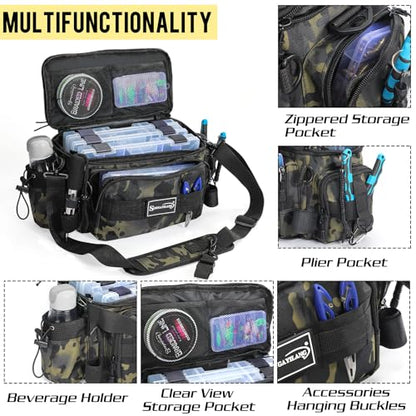 Sougayilang Fishing Tackle Bags - Fishing Tackle Storage Bags for Saltwater or Freshwater Fishing Gear - Padded Shoulder Strap - Tackle Box Bag Fishing Bag(Green) - color: Green without a 3600 Tackle Tray