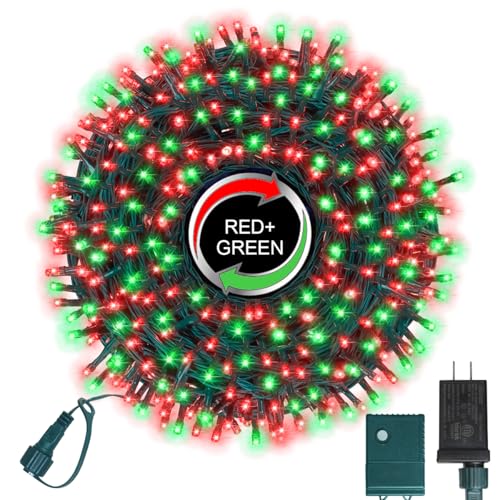 LAMPHOME 500 LED Red & Green String Lights, 46ft 16 Modes Plug in Christmas Lights, Waterproof Connectable Color Changing Cluster Lights for Indoor Outdoor Party Holiday Decor - color: Red and Green, size: 500LED