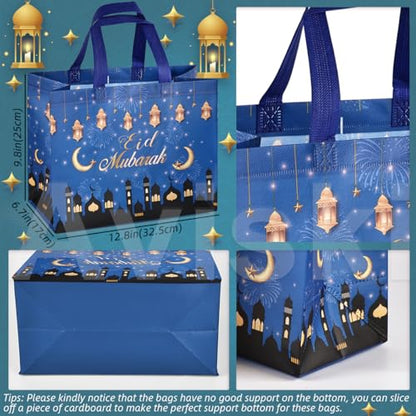 Aviski Tote Bag, Reusable Islamic Pattern Gift Bag with Handles, Assorted Sizes, Eid Mubarak Party Supplies, Muslin Themed, Non-Woven, Unisex, 16 PCS
