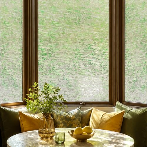 Window Privacy Film, 3D Stained Glass Window Film, 23.6x35.4in | Decorative Window Privacy Film for Bathroom, Front Door, Home, Sun Blocking Heat Control, Static Cling, Verdant Drift - color: Verdant Drift, size: 23.6inch x 35.4inch