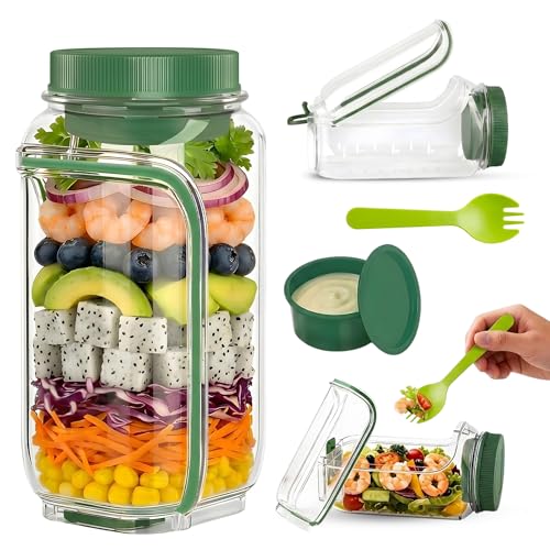 Salad Pod Portable Salad Jar with Leakproof Dressing Container, Meal Prep, Food Storage Container for Office, Work, Travel, Picnic, Gym and Outdoor Use - size: 1000 ml (Pack of 1)