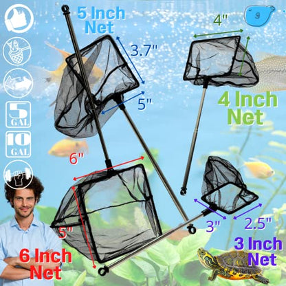 Aquarium Betta Fish Net Protect Delicate Fin, Soft Fine Deep Mesh Scooper w/Sturdy Extendable 7~14 Inch Stainless Steel Long Handle for Shrimp Fish Tank Small Pond & Pool - size: 3 Inch Aquarium net