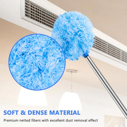 Ceiling Fan Cleaner Duster Reusable Microfiber Ceiling Fan Blade Cleaner Removable Duster with Extension Pole Adjusts 13 to 49.7 Inch for Cleaning Walls Furniture Door Window Top (Blue White) - color: Blue White