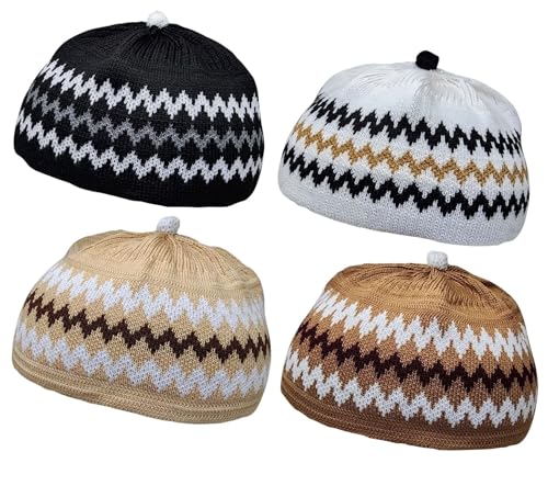 Set 4 Child Size Muslim Children Baby Beanie Skull Cap Assorted Color AMN-273 Islam Crochet Takke Kufi Hat Eid Ramadan Gift - color: Color Set 7