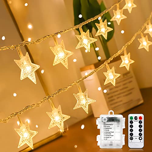 ANJAYLIA 100 LED 32FT Battery Operated Star Lights & Remote, Warm White - size: 32 Feet 1 Pack with Remote