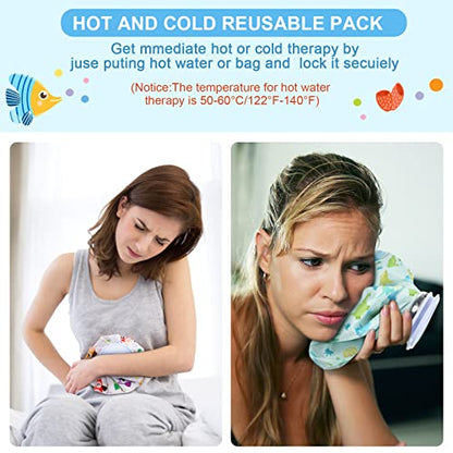 Nuanchu 3 Pieces Ice Bags for Injuries Reusable Ice Pack Hot Cold Water Bag 6, 9, 10 Inches Hot Cold Therapy and Pain Relief Pain Screw Top for Sports Knee Head Leg(Cute Style) - style: Cute Style