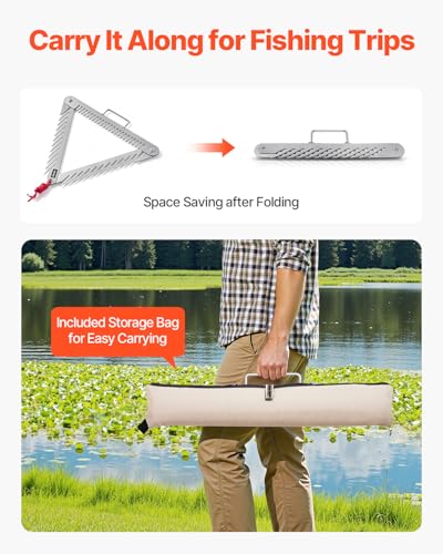 VEVOR 24in Aquatic Weed Rake, 3-Sided Lake Weed Rake with Handle, Portable and Foldable Pond Water Grass Razor, Stainless Steel Throwable Floating Pond Weeds Cutter with 30 ft Rope, for Lakes Ponds - size: 24in