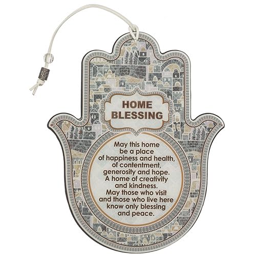 Epoxy Hamsa English Home Blessing 9.5" with Brown Motif - Good Luck Hamsa Hand Wall Hanging Decor, Evil Eye Protection Amulet - color: Set 18