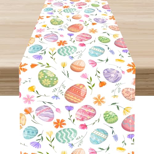 Easter Table Runner, Mode Colorful Easter Eggs Bunny Floral Table Decor for Home Kitchen Dining Patio Holiday Party Indoor Outdoor Table Decorations 13x36 inch - color: Easter-3, size: 13x36" Table Runner
