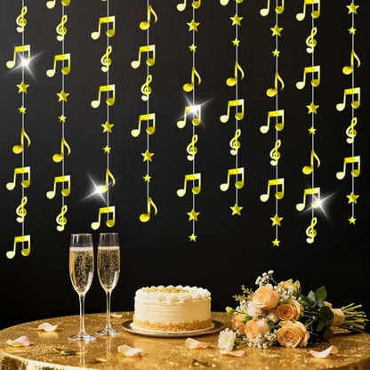 79FT Gold Music Note Garlands, Sparkling Hanging Musical Decorations, Ceiling Decor for Birthday, Wedding, Baby Shower, Bridal Shower & Concert, Music Party Supplies, Photo Booth Props - size: 79 Gold Music