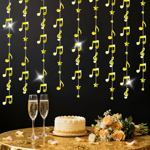 79FT Gold Music Note Garlands, Sparkling Hanging Musical Decorations, Ceiling Decor for Birthday, Wedding, Baby Shower, Bridal Shower & Concert, Music Party Supplies, Photo Booth Props - size: 79 Gold Music