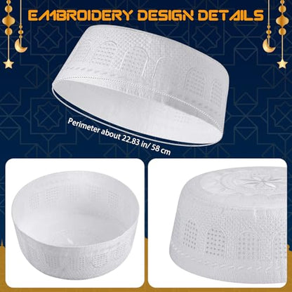 Eid Muslim 기도 Kufi 모자 남성용 기도 모자 모자 이슬람 비니 스컬 캡 자수 코피아 토피 6개 - style: 우아함