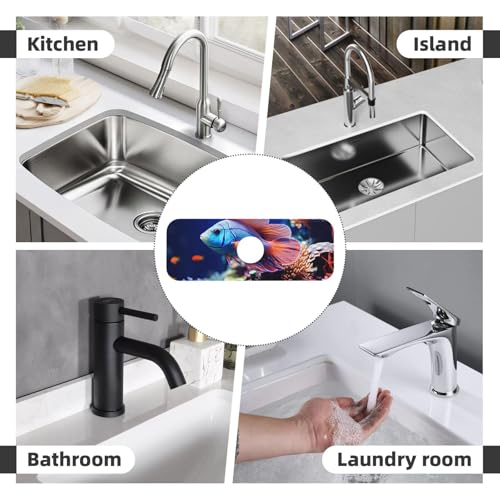 Coral Reef Fish Aquarium Faucet Mat for Kitchen Sink Splash Guard 14×38 CM Super Absorbent Diatomite Faucets Suction Pad Faucet Handle Drip Catcher Tray Dish Drying Mat Housewarming Gift