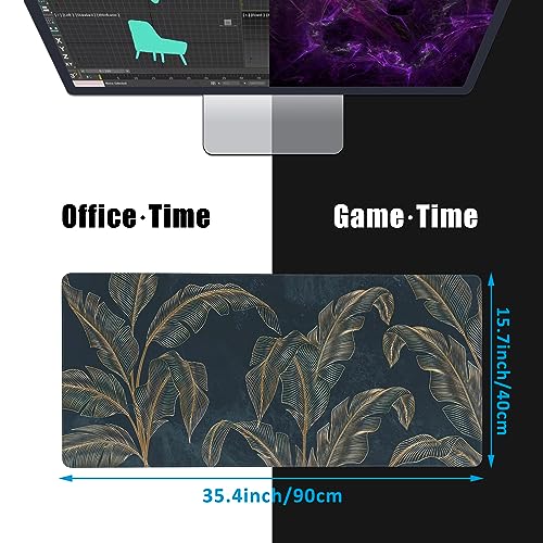 Mouse Pad,Abstract Golden Art Line Style Desk Mat for Desktop,Desk Pad with Non-Slip Base and Stitched Edge,Extended Mousepad for Office and Home 35.4X15.7 Inch - color: Abstract Golden Art Line Style
