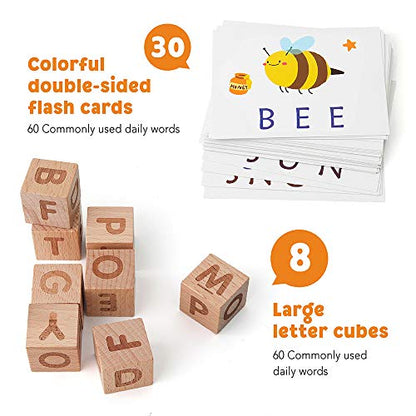 Coogam Spelling Games, Wooden Matching Letters Toy with Flash Cards Words, Montessori ABC Alphabet Learning Educational Puzzle Gift for Preschool Boys Girls Kids Age 3 4 5 Years Old