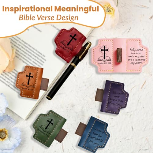 Magnetic Leather Bible Bookmark with Pen Holder, Psalm 119:105 Red - color: Red, size: Psalm 119:105