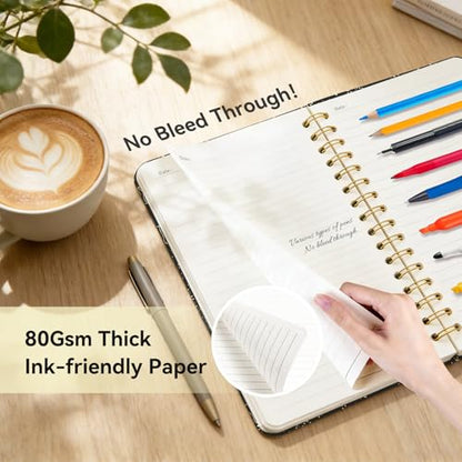 Lined Spiral Journal Notebook, A5 College Ruled Spiral Notebook for Women, Hardcover with Elegant Design for Work and Note-Taking, 5.5 * 8.25 inch, 160 Pages, Sun - color: Sun