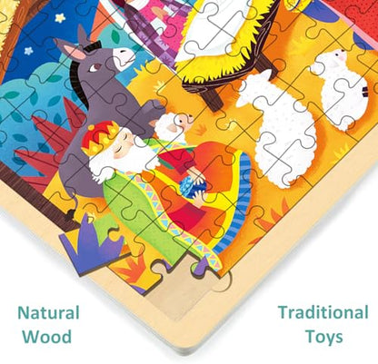Wooden Nativity Puzzle for Kids Ages 3-5, Baby in The Manger 100 Piece Puzzles for Kids Ages 4-8 with Tray, Religious Christmas Puzzle for 3 4 5 6 7 8 Year Old - style: 100 Piece