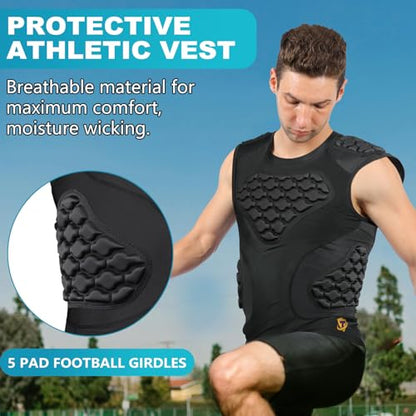 TUOY Adult Rib Chest Protector, New Version - Padded 5 Pads Baseball Football Lacrosse Rib Heart Sternum Guard - color: RY-Black, size: Large