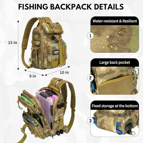 THKFISH Telescoping Fishing Rod and Reel Combo with Backpack, Carbon Fiber Travel Fishing Pole Spinning Reel Kit with Fishing Lures, Fishing Tools Kit for Men - color: Khaki Backpack With Fishing net & rod, size: 1.8M 5.9FT