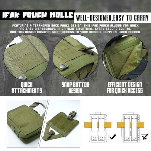 Upgrade Molle Rip Away Ifak Pouch, Tactical Small Belt First Aid Pouch Medical Utility EMT Pouch Only - color: ARMY GREEN