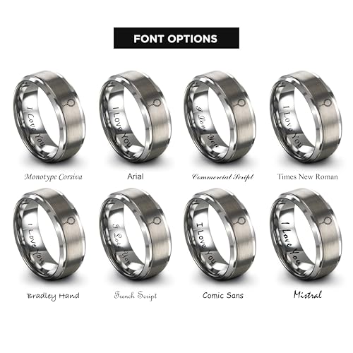 Tasbih Prayer Beads Ring - Gift for Muslim - Tungsten Carbide - Band - Black Yellow Gold Silver - Flat Dome Bevel - Men Women - Personalized Custom Engraving - 8mm - Anniversary Engagement Wedding - color: 09 - Grey Tungsten