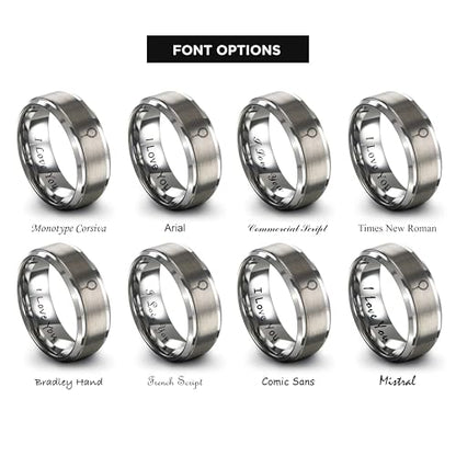 Tasbih Prayer Beads Ring - Gift for Muslim - Tungsten Carbide - Band - Black Yellow Gold Silver - Flat Dome Bevel - Men Women - Personalized Custom Engraving - 8mm - Anniversary Engagement Wedding - color: 09 - Grey Tungsten