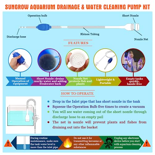 SunGrow Aquarium Fish Tank Gravel Cleaner Vacuum, Siphon Pump Aquarium Water Changer, Tank Cleaner, Syphon Cleaning and Water Changing Tools Kit with Priming Bulb, Aquarium Supplies, 65-inches - color: Blue