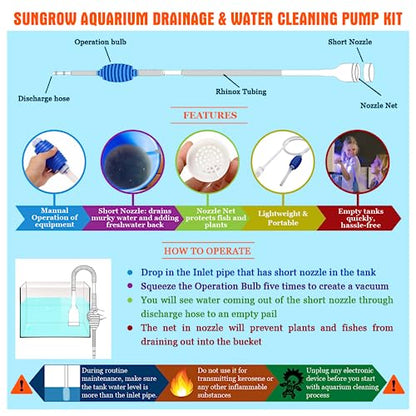 SunGrow Aquarium Fish Tank Gravel Cleaner Vacuum, Siphon Pump Aquarium Water Changer, Tank Cleaner, Syphon Cleaning and Water Changing Tools Kit with Priming Bulb, Aquarium Supplies, 65-inches - color: Blue
