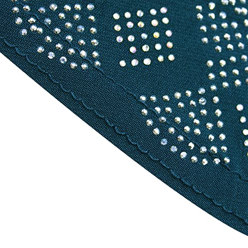 ZGMYC Women Shiny Rhinestones Muslim Hijab Elegant Long Turban Cap Head Wrap Scarf - color: Peacock Blue