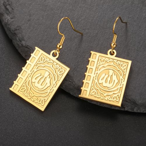 Earring with Allah square-shaped Earring Islam Surah Koran Muslim Amulet Allah Earring Religious Earring Jewelry for Birthday - color: Allah-E-G