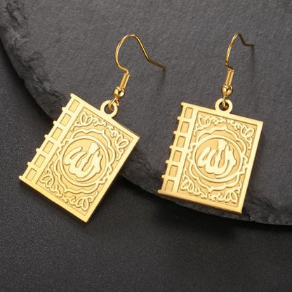 Earring with Allah square-shaped Earring Islam Surah Koran Muslim Amulet Allah Earring Religious Earring Jewelry for Birthday - color: Allah-E-G