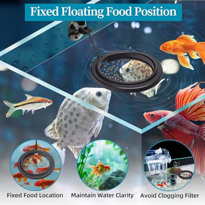 DaToo Small Fish Feeding Ring Round Mini Aquarium Feeder with Strong Suction Cup Floating Fish Feeder Ring for Betta Goldfish Guppy