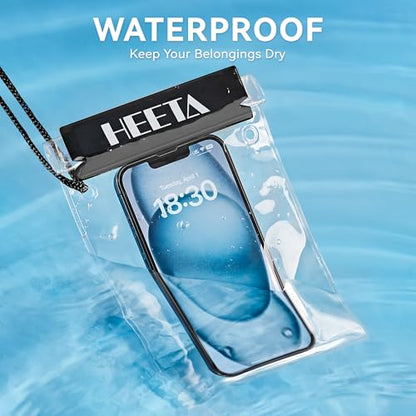 HEETA 5-Pack Clear Waterproof Dry Bag Pouch Document Holder for Phone Maps | Water Tight Case for Camera Document, Screen Touchable for Boating Kayaking Paddle Board Swimming Beach Waterpark Fishing - color: Black
