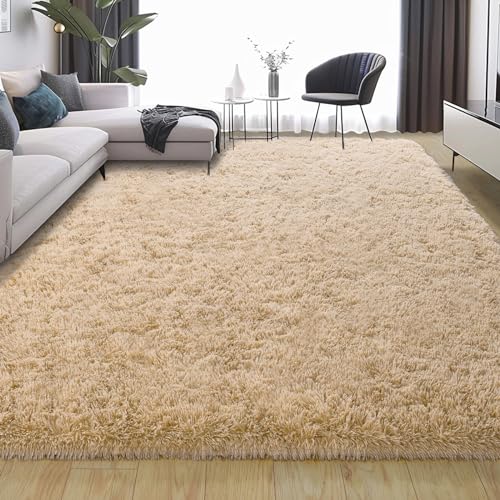 Soft Shag Fluffy Rugs for Bedroom 4x6 Beige Neutral Washable - color: Beige, size: 4' x 6' (Rectangular)