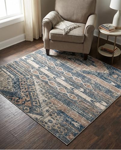 Rugs.com Oregon Collection Rug – 4 Ft Square Navy Blue Low-Pile Rug Perfect for Living Rooms, Kitchens, Entryways - color: Navy Blue 1, size: 4' x 4' (Square)