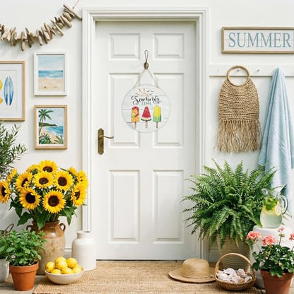 Smile Summer Welcome Wooden Decorations, Fruit Ice Pop, Farmhouse Hanging Door Decor for Holiday Home Accent - style: Ice Pop