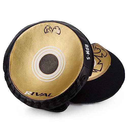 RIVAL Boxing RPM5 2.0 Parabolic Punch Mitts - Perfect for Precision and Combination Punching, 7" Diameter Striking Surface - color: Black/Gold