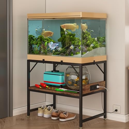 METYERRY Modern 15 Long Gallon Fish Tank Stand for Home Office, 2-Tier Aquarium Stand with Shelf for Storage, Fish Tank Table 24" x 12" x 21", Ideal for Breeder Tanks, and Reptile Terrariums, Rustic Brown