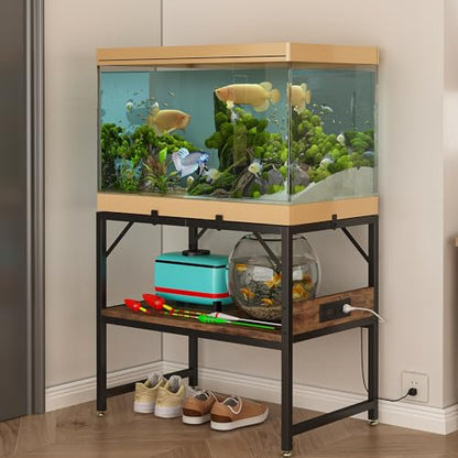 METYERRY Modern 15 Long Gallon Fish Tank Stand for Home Office, 2-Tier Aquarium Stand with Shelf for Storage, Fish Tank Table 24" x 12" x 21", Ideal for Breeder Tanks, and Reptile Terrariums, Rustic Brown