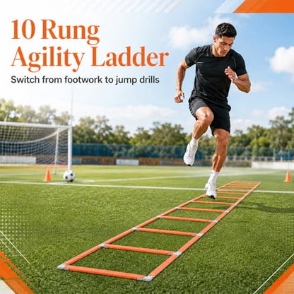 10 Rung Agility Ladder, Multi-Use Speed Training Ladder Foldable Agility Hurdles, Portable Orange Hurdles for Soccer Football Basketball Track Indoor Outdoor