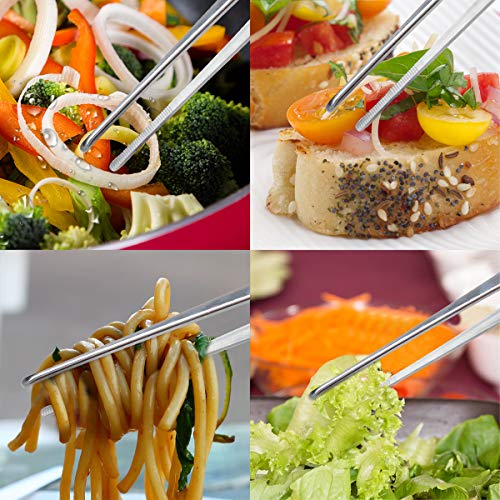 8 inch Long Kitchen Tweezers Stainless Steel, Chef Cooking Tweezers Tongs | Metal Tweezers Silver with Precision Serrated Tips Pincette for Baking Sea food, Bar Tweezer - size: 8"