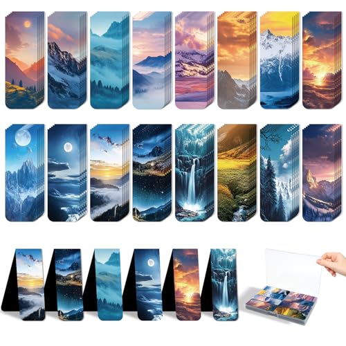 48 Pieces Magnetic Bookmarks Magnet Page Markers - Book Marks for Reading Women & Men with Storage Boxes - Cute Magnet Bookmark Clips for Reading Pleasure（Scenery） - size: 48, style: Scenery Style